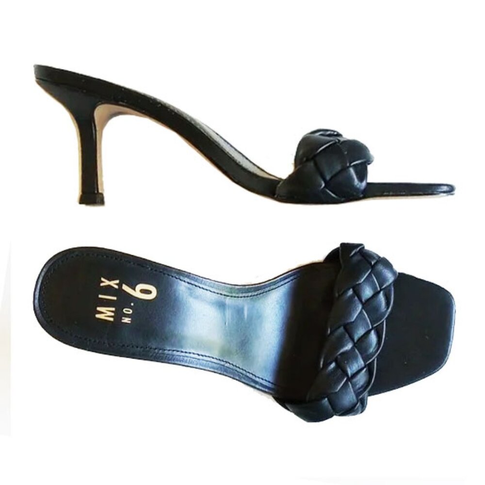 NWOT Mix No. 6 Elandra Braided Sandals 9.0 Black 3.25" Mid Heel